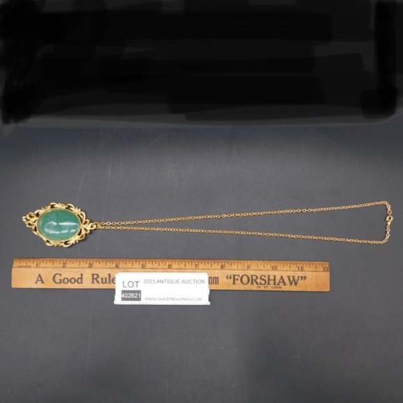 GENUINE STONE PENDANT ON GOLD TONE CHAIN NECKLACE - Picture 2 of 2